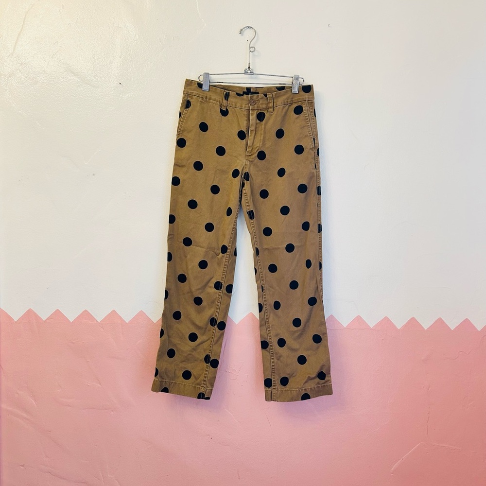 J Crew Tan and Black Polka Dot Pants